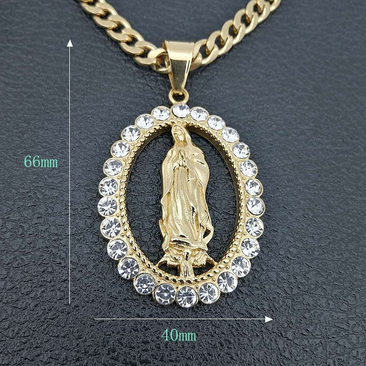 Stainless Steel Gilded And Diamond Virgin Mary Pendant