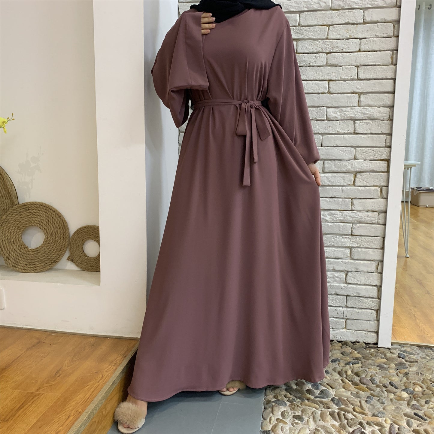 F889 Foreign Trade Cross-border Muslim Women's Long Skirt Abaya Dubai Middle East Jalabiya Pure Color Robe