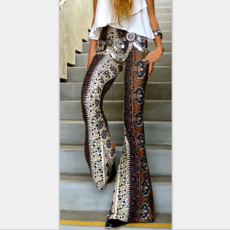 Tight-fitting Buttocks Print Flared Pants