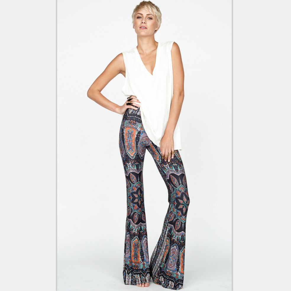 Tight-fitting Buttocks Print Flared Pants