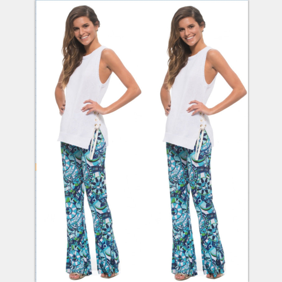 Tight-fitting Buttocks Print Flared Pants