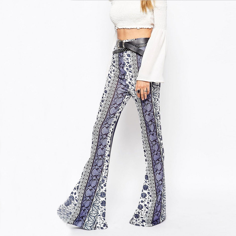 Tight-fitting Buttocks Print Flared Pants