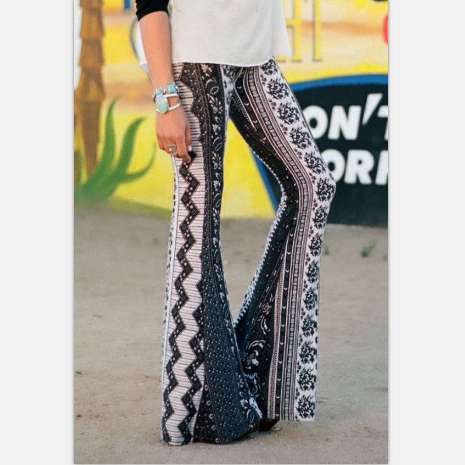 Tight-fitting Buttocks Print Flared Pants