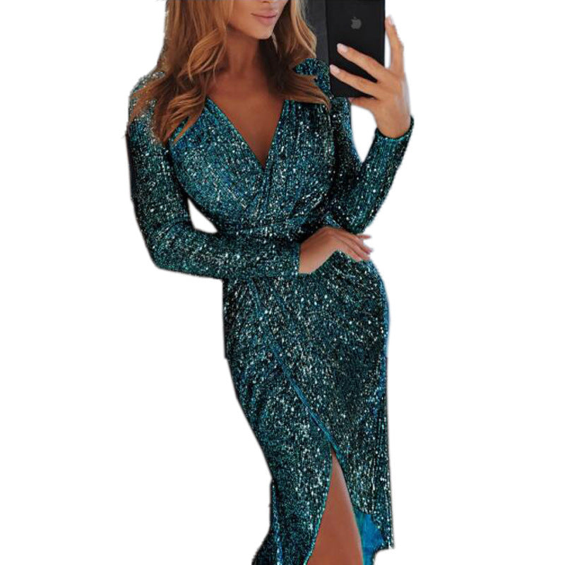 Women Clothes Bodycon Dresses New Ladies Bronzing Long-sleeved