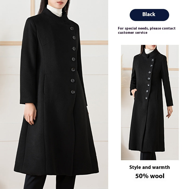 Woolen Coat Women's Long Stand-up Collar Professional Commute Cashmere Coat