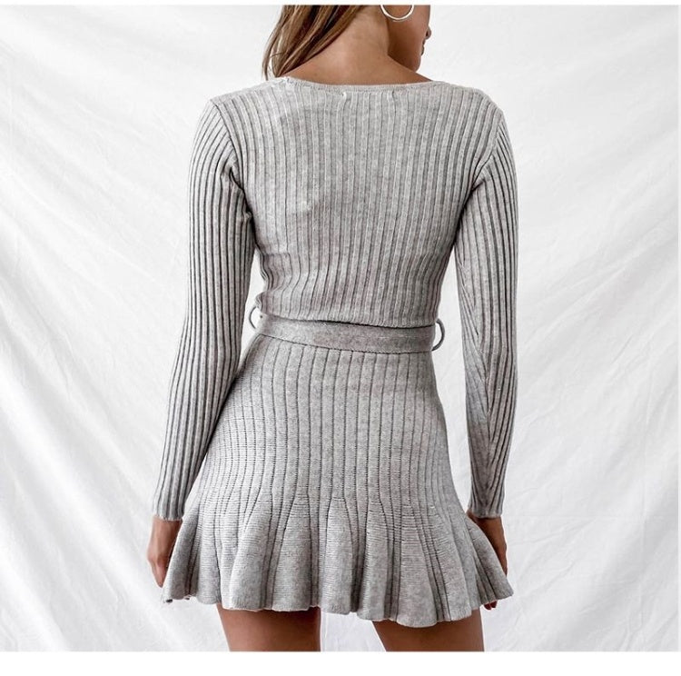 Sexy V Neck Knitted Dresses Women Long Sleeve