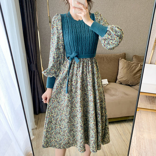 Fashionable All-match Corduroy Floral Dress