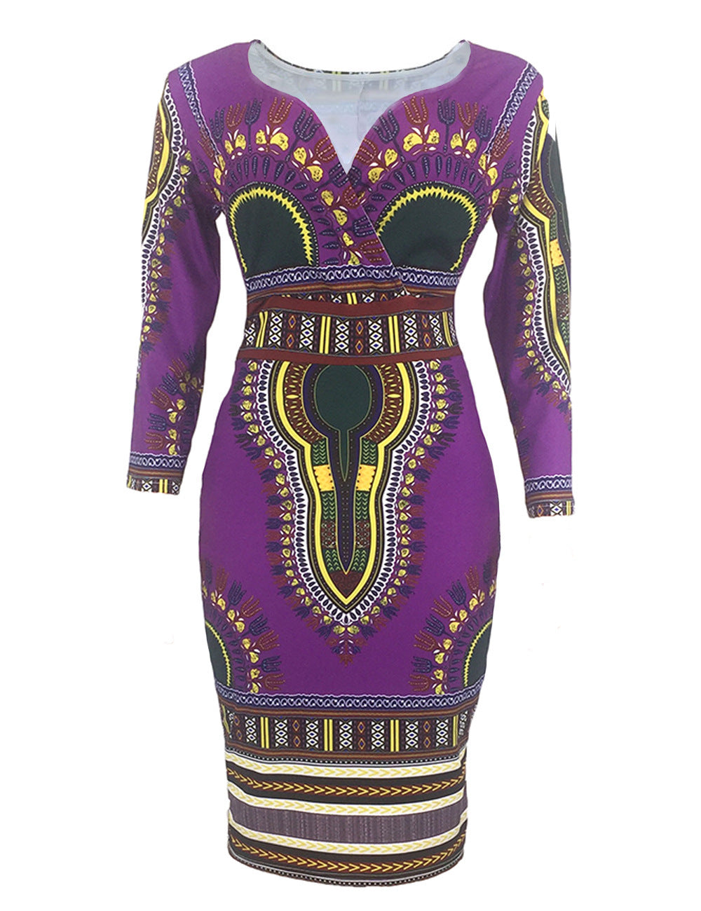 Women's African-style Three-quarter Sleeve V-neck Dress