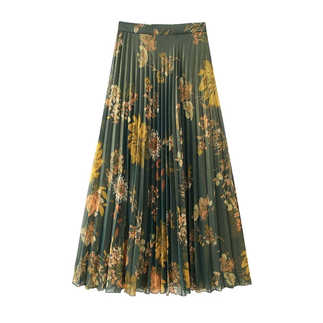 Women's Metal Foil Printed Shirt Pleated Skirt