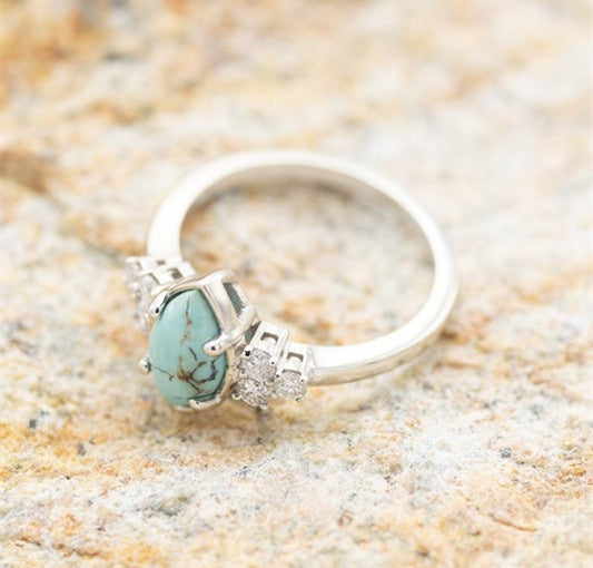 Creative Turquoise And Diamond Three-piece Women's Ring