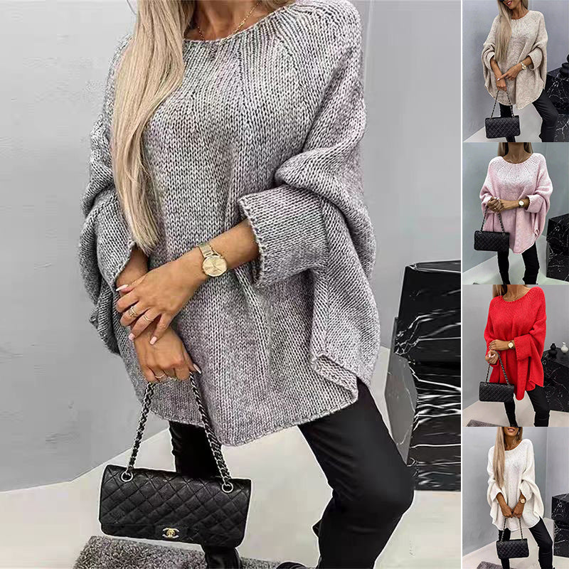 Winter Loose Batwing Sleeve Pullover Sweater Fashion Oversized Knitted Shawl Sweater Tops For Women Clothing