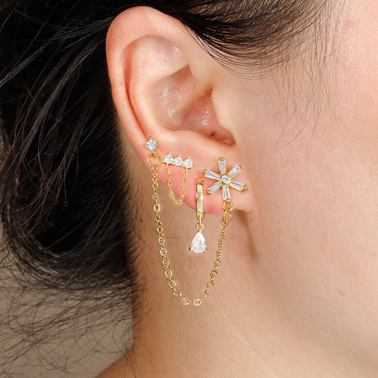 Three-piece Earrings Zircon Water Drops Special-interest Design