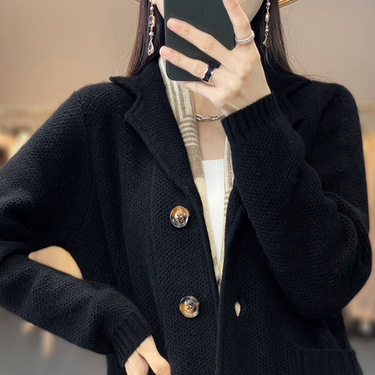 Cardigan Suit Collar Cardigan Coat Woman