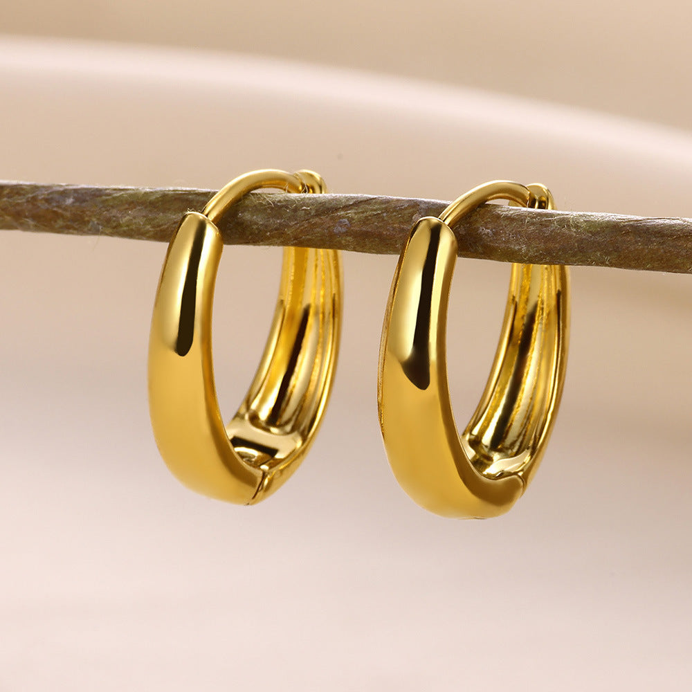 European And American Simple High Luxury 18K Gold Linear Ear Ring