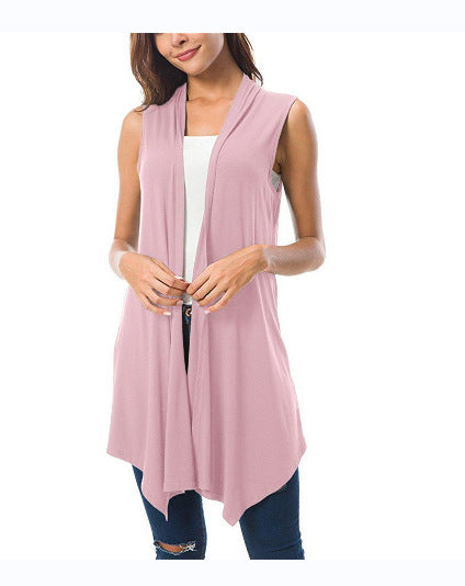 New Women's Sleeveless Draped Cardigan Cardigan Vest Asymmetrical Hem Cardigan Jacket