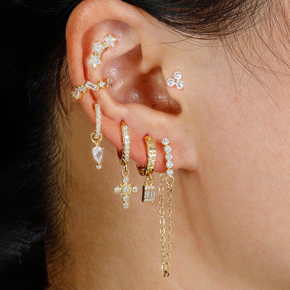 Fashion Rhinestone Zircon Diamond Earrings Seven-piece