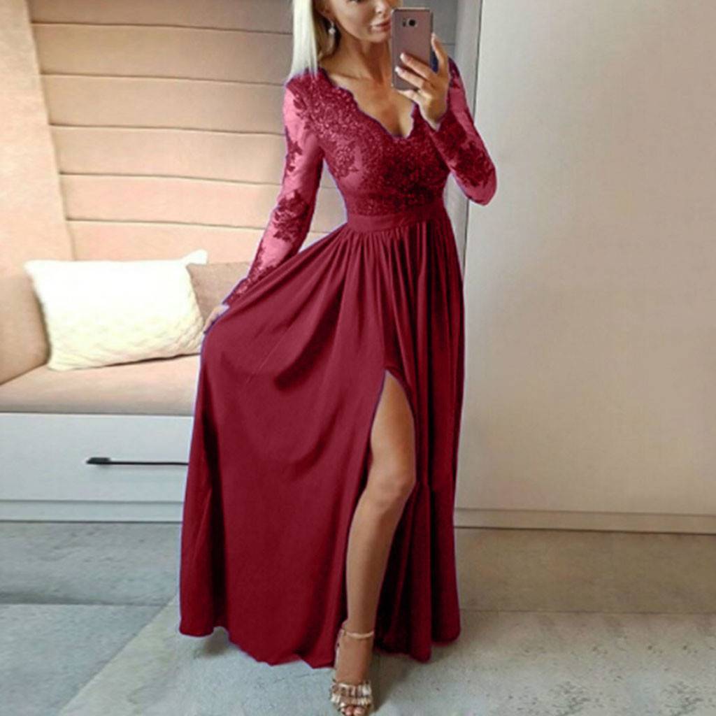 Women V-neck Sexy Lace Elegant Wedding Party Dresses