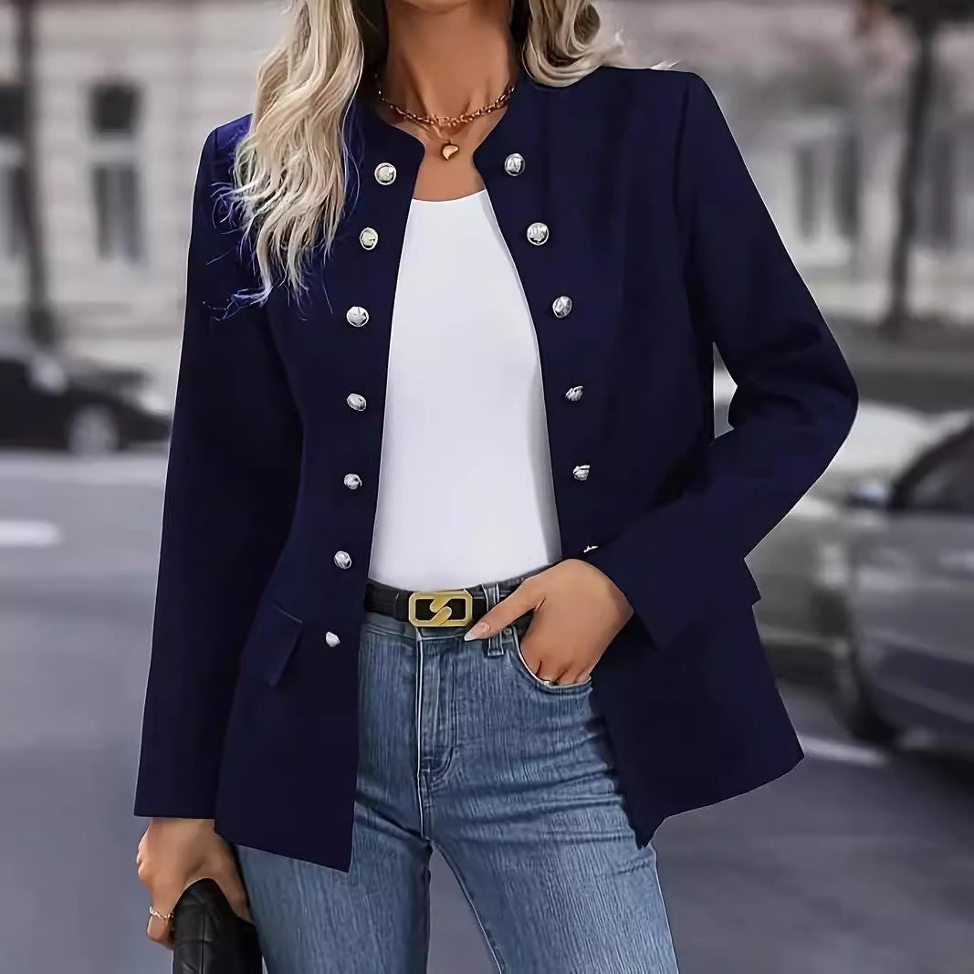 Winter Fashion Solid Color Stand Collar Double Breasted Cardigan Jacket