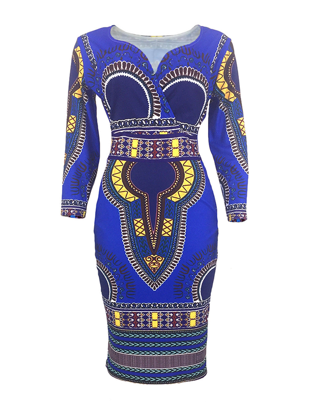 Women's African-style Three-quarter Sleeve V-neck Dress