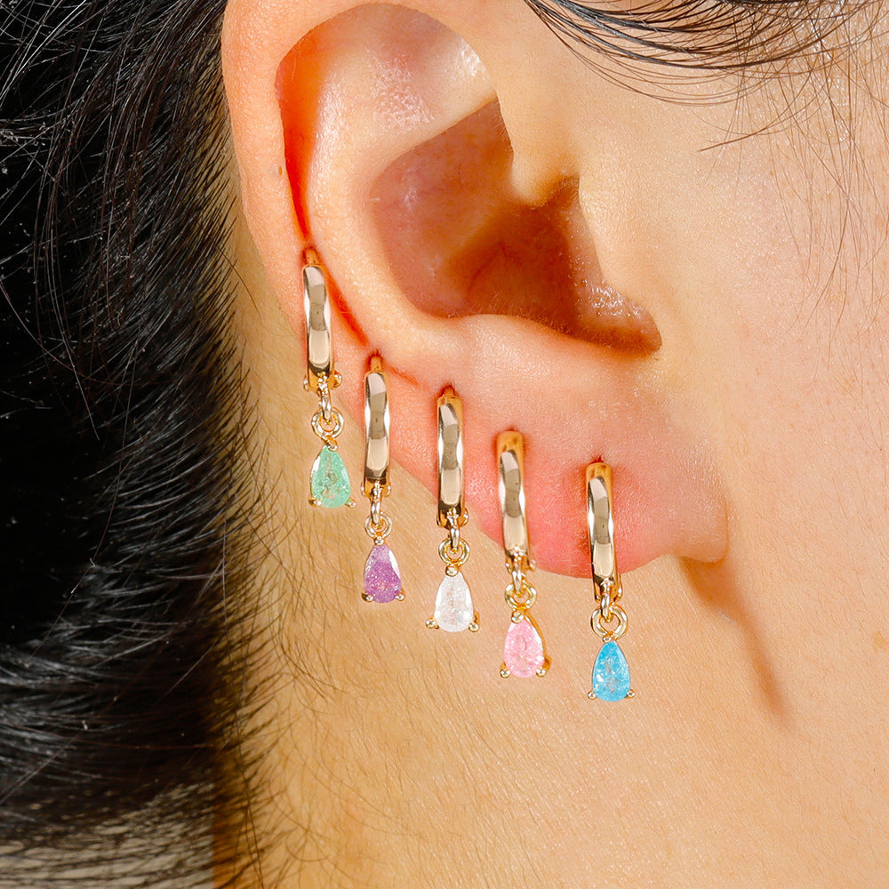 Micro Inlaid Zircon Drop-shaped Colorful Crystals Earrings