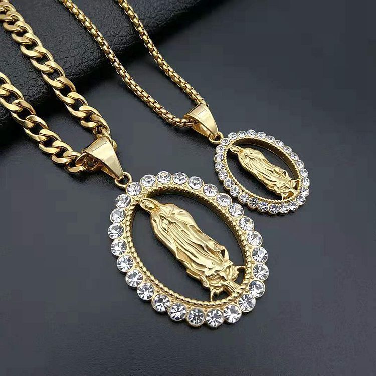 Stainless Steel Gilded And Diamond Virgin Mary Pendant