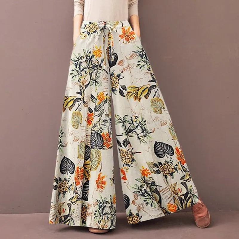 Women's Elastic Waist Casual Floral Wide-leg Pants