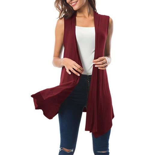 New Women's Sleeveless Draped Cardigan Cardigan Vest Asymmetrical Hem Cardigan Jacket