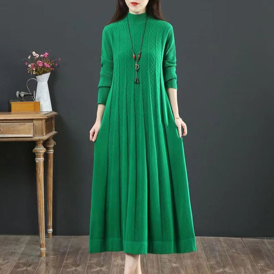 Women's Loose Solid Color Sweater Pleated Dress