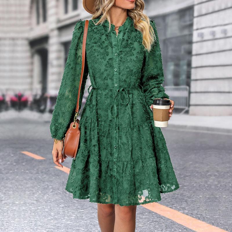 Lace Tied Long Sleeve Dress Fashion Medium Length Dresses Womens Clothing