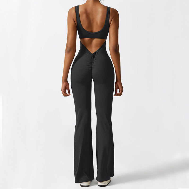 Women Sleeveless Flare Jumpsuits Fitness Yoga Long Pants