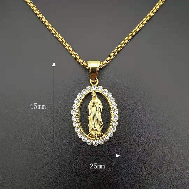 Stainless Steel Gilded And Diamond Virgin Mary Pendant