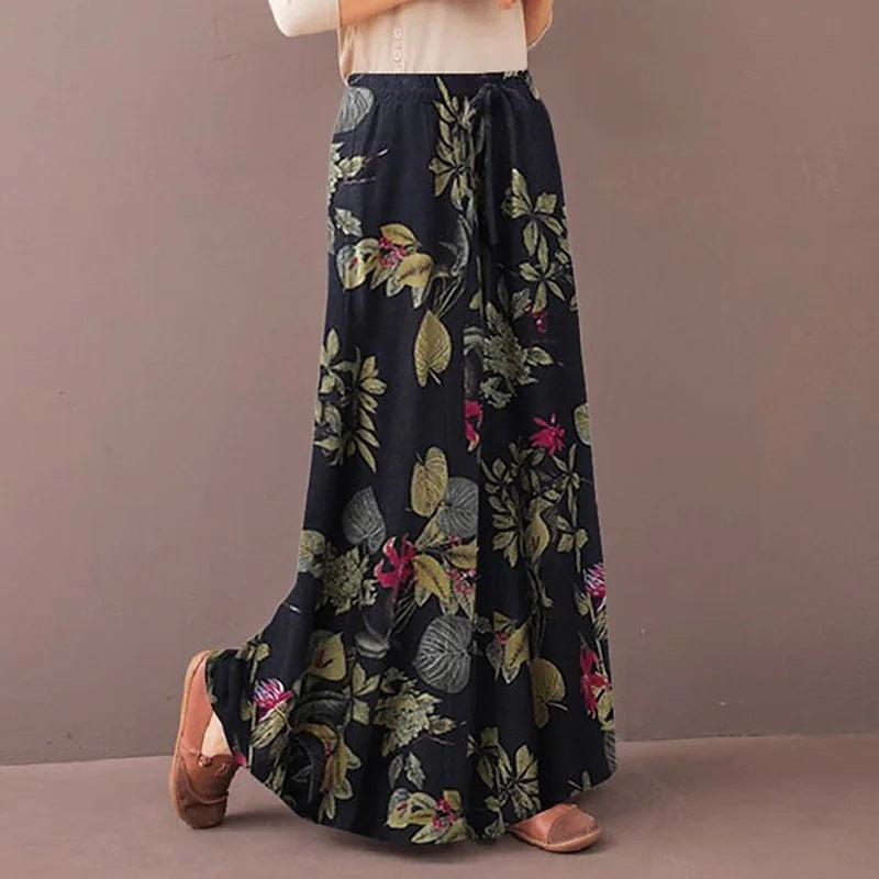 Women's Elastic Waist Casual Floral Wide-leg Pants