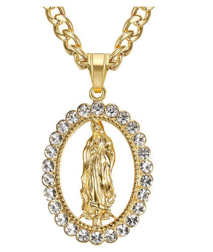 Stainless Steel Gilded And Diamond Virgin Mary Pendant