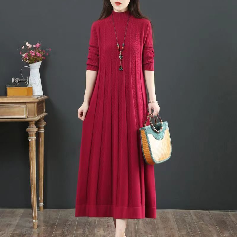 Women's Loose Solid Color Sweater Pleated Dress