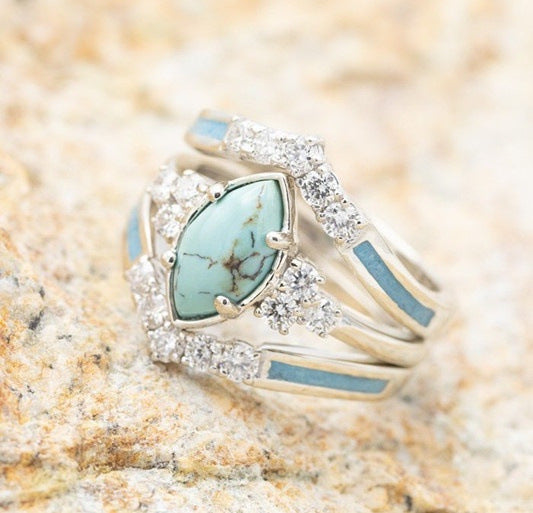 Creative Turquoise And Diamond Three-piece Women's Ring