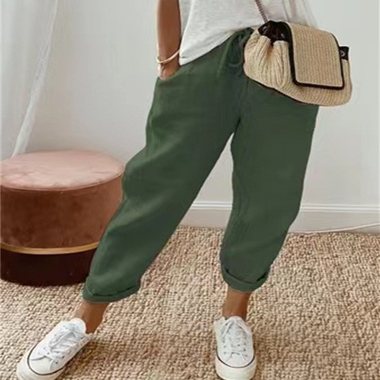 Women's Fashion Cotton Linen Solid Color Casual Pants