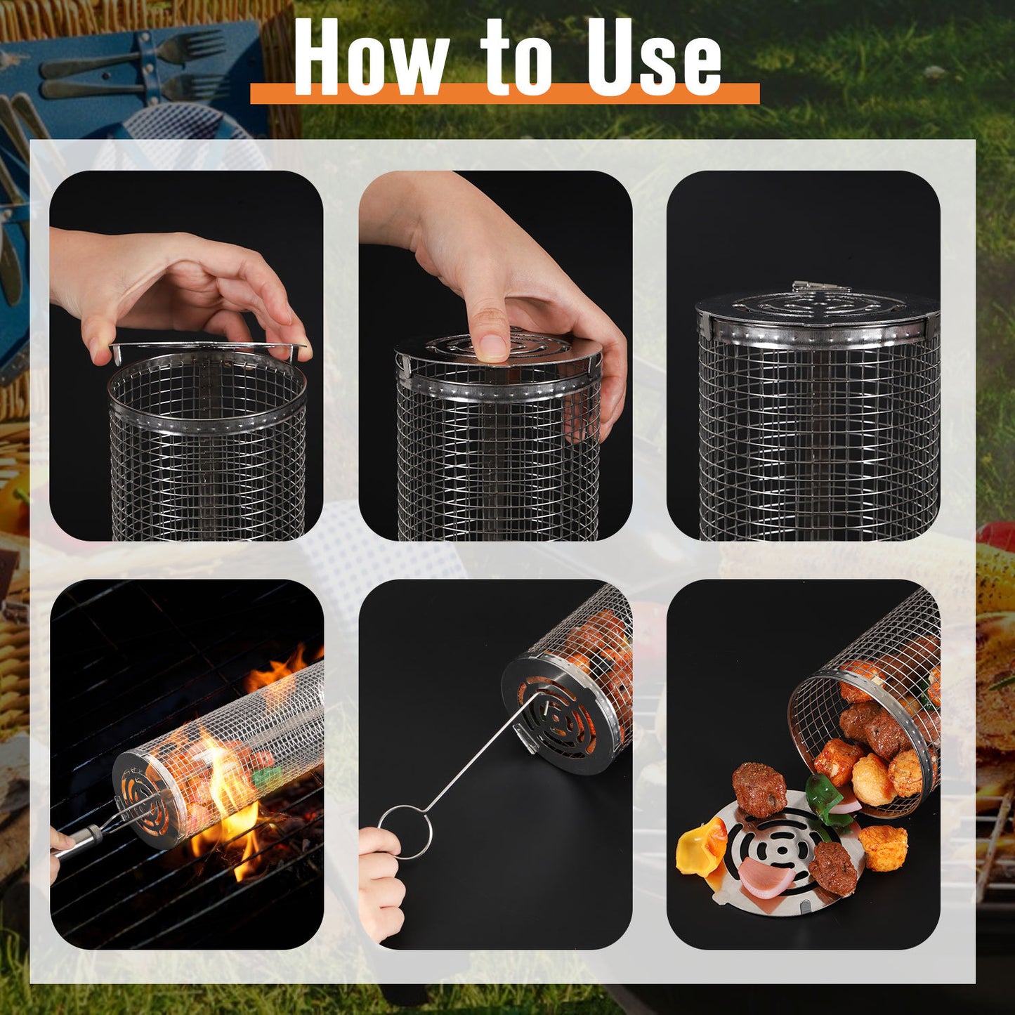 Outdoor Stainless Steel Barbecue Cage BBQ Barbecue Cylinder Mesh Tube Barbecue Multi-functional Net Drum Barbecue