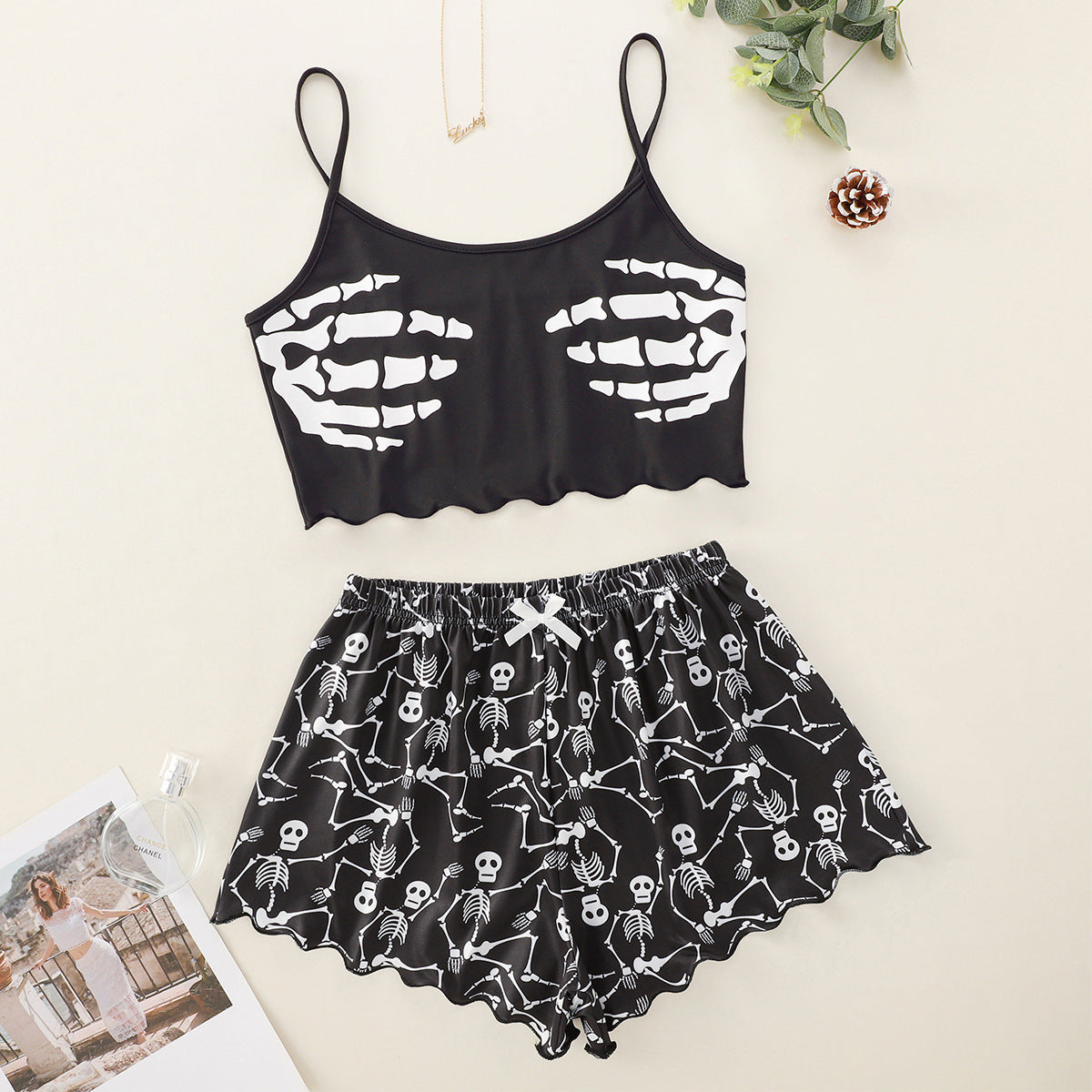 Split Sexy Bikini Printed Strap Tube Top Shorts Home Wear