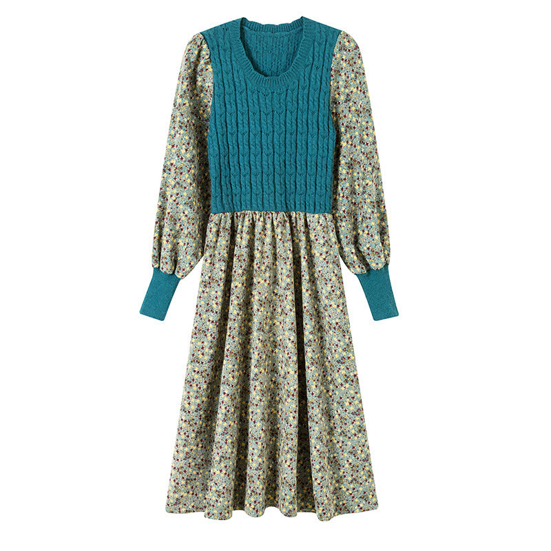 Fashionable All-match Corduroy Floral Dress