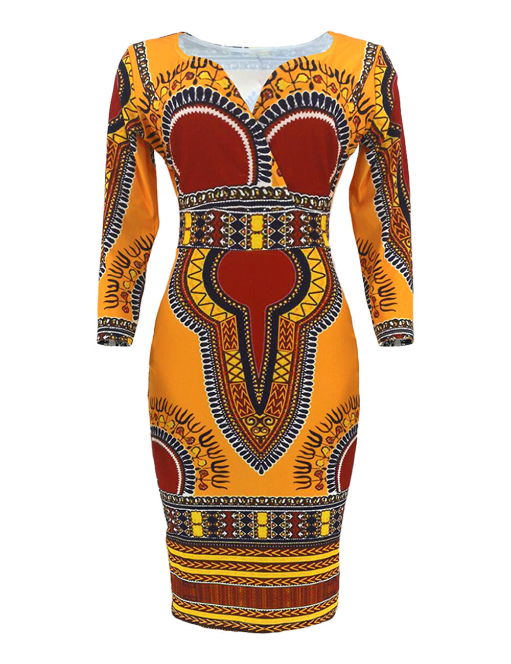 Women's African-style Three-quarter Sleeve V-neck Dress