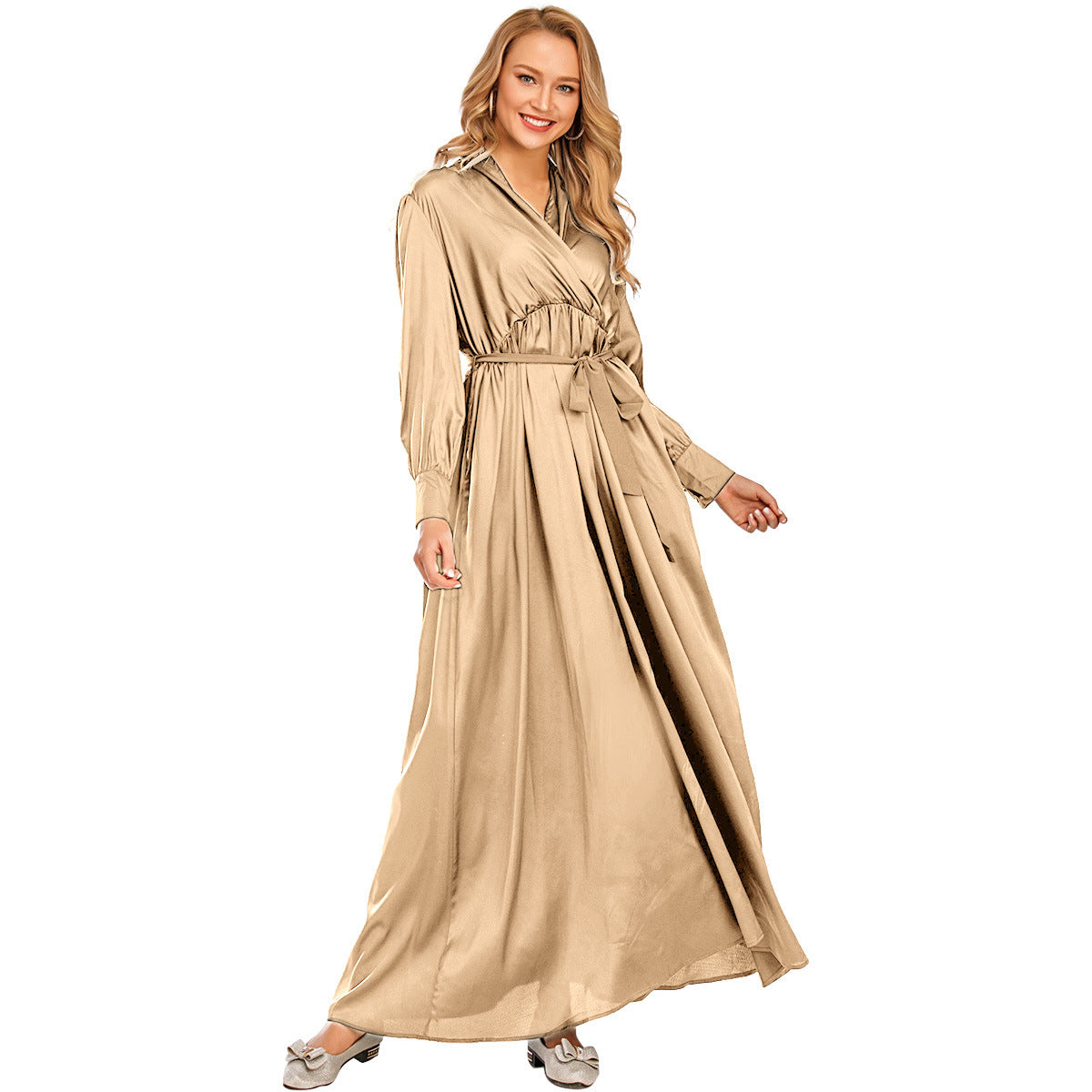 Fashion Women's Long Dress V-Neck Dubai Islamic