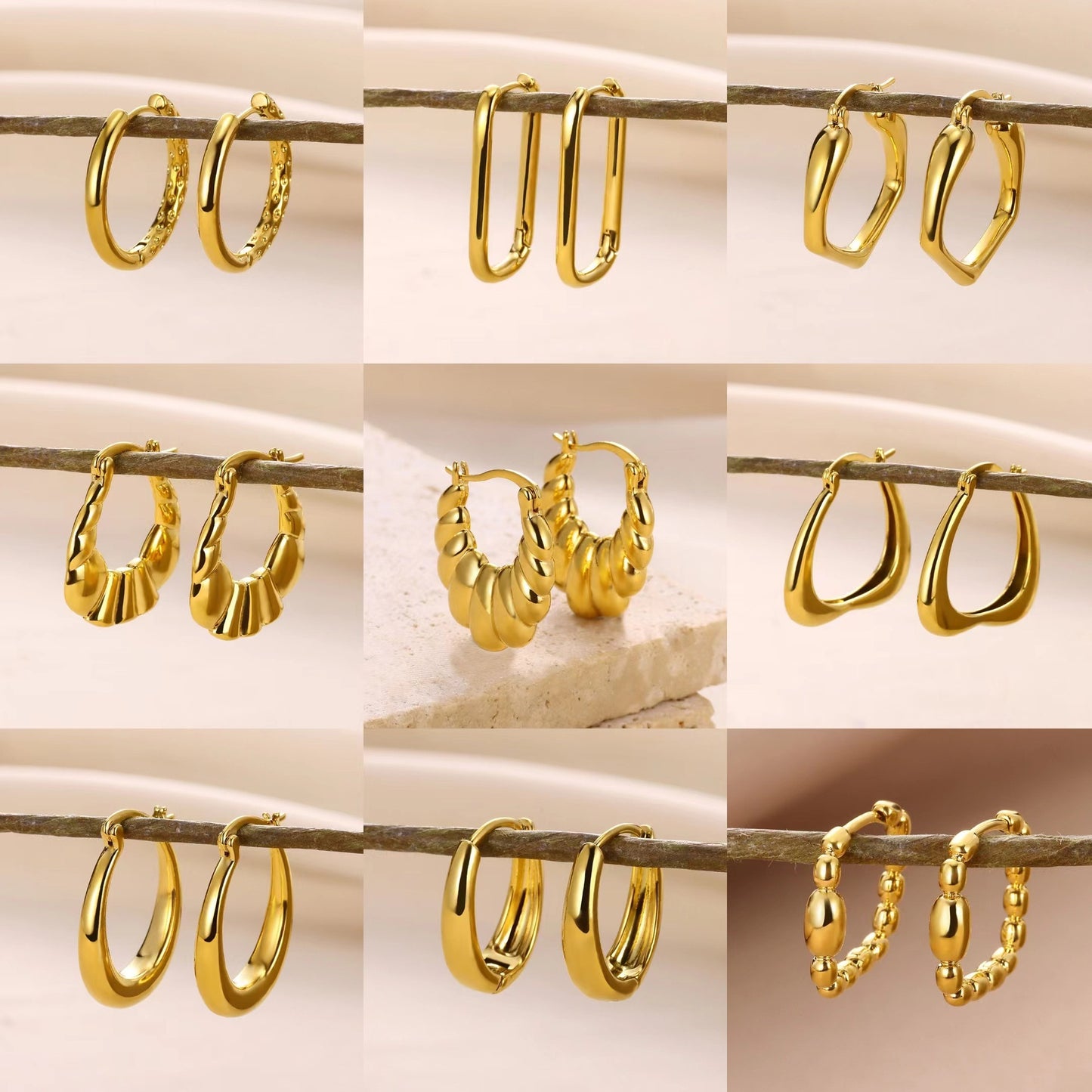 European And American Simple High Luxury 18K Gold Linear Ear Ring