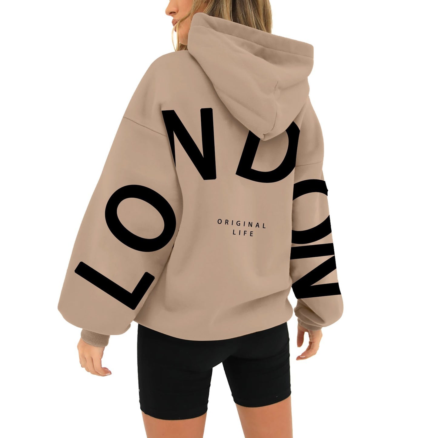 Printed Long Sleeve Loose Pockets Hooded Sweater